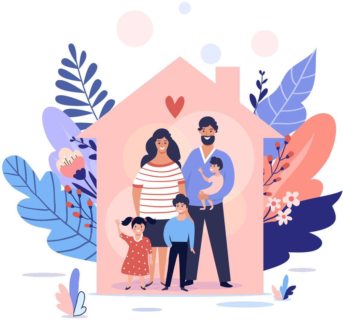 A happy family in a house covered by the insurance team